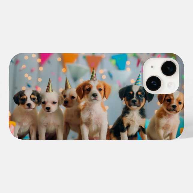 Coques Case-Mate iPhone Conception de célébration d'anniversaire de chiots (Verso (horizontal))