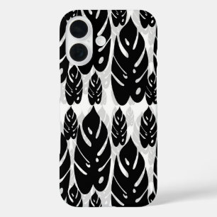 Coques iPhone 16 Conception de feuille noir blanc