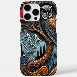 Coques iPhone 16 Pro Max Conception de hibou coloré avec montagnes et couch
