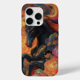 Coque iPhone 15 Pro Conception de l'art floral étalon noir