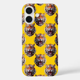 Coques iPhone 16 Conception de motif de tête de tigre jaune