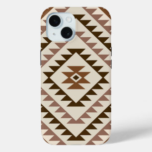 Coque Pour iPhone 15 Conception de motif diamant aztéque Brun+Crème