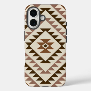 Coques iPhone 16 Conception de motif diamant aztèque marron+crème