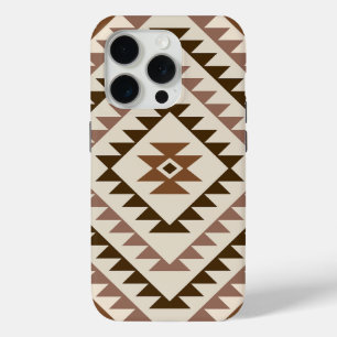 Coque iPhone 15 Pro Conception de motif diamant aztéque marron+crème