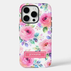 Coques iPhone 16 Pro Conception de nom personnalisé bohème florale leve