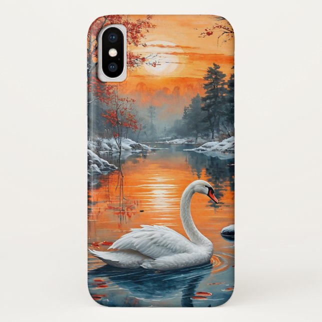 Coques Case-Mate iPhone Conception de paysage de cygne de lac d'automne (Dos)