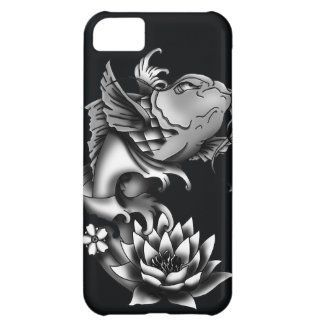 Coque iPhone 5C Conception de tatouage de poissons de Koi - noir
