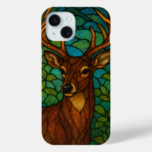 Coque Pour iPhone 15 Conception de verre teinté de style Tiffany Cerf V