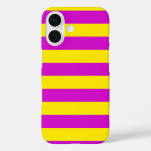 Coques iPhone 16 Conception des rayures pourpre et jaune