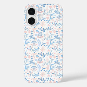 Coques iPhone 16 Conception florale boho impression bloc bleu rose