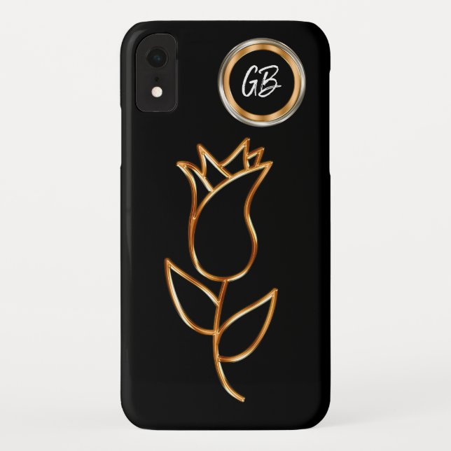 Coques Case-Mate iPhone Conception florale de Bling de monogramme (Dos)