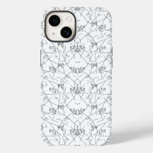 Coque Pour iPhone 14 Conception florale monochrome dessinée à la main