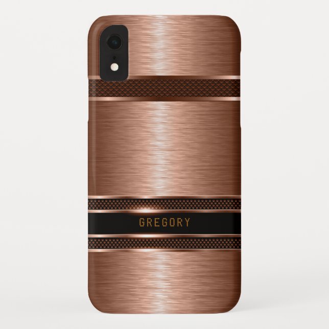 Coques Case-Mate iPhone Conception géométrique marron en cuivre métallique (Dos)