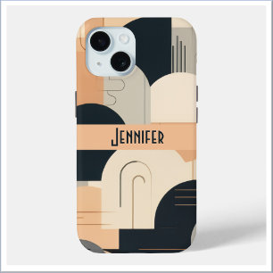 Coque Pour iPhone 15 Conception inspirée d'Art déco en pêche et noir