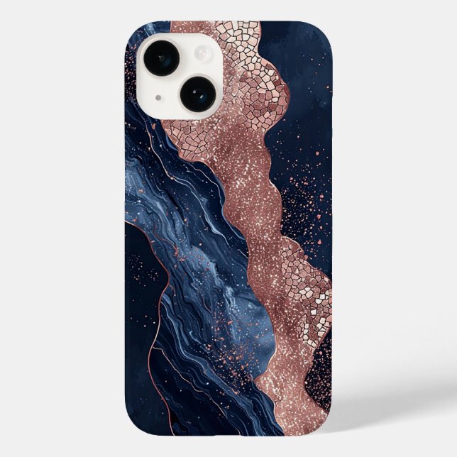 Coques Case-Mate iPhone Conception marbrée or marine Abstraite et Rose (Verso)
