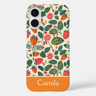 Coques iPhone 16 Conception mignonne de fraise avec nom personnalis