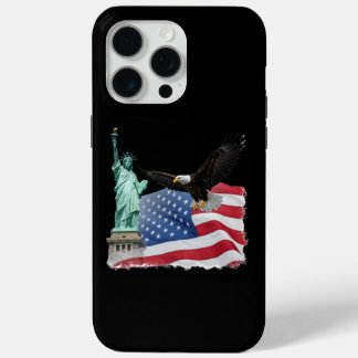 Coque iPhone 15 Pro Max Conception patriotique d'aigle et de drapeau améri