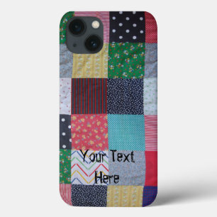 Etui iPhone 13 conception vintage de tissu de patchwork de style