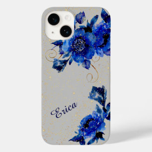 Coque Pour iPhone 14 Confetti bleu Floral Or