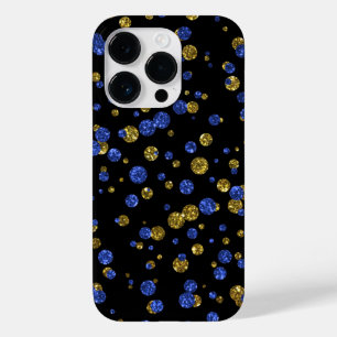 Coque Pour iPhone 14 Pro Confetti de Parties scintillant bleu et or sur boî