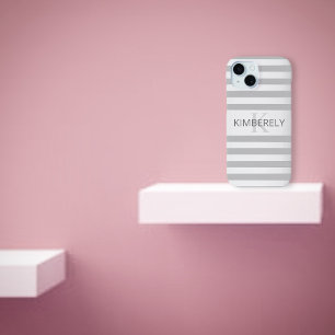 Coque Pour iPhone 15 Contemporain Faux Argent Ombre Rayures & Gris