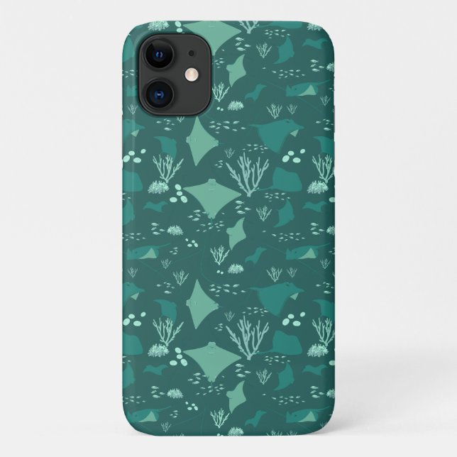 Coques Case-Mate iPhone Cool Blue Sting Ray Marine Wildlife Patterned (Dos)