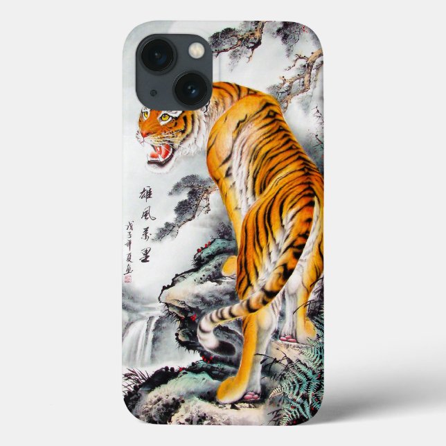 Coques Case-Mate iPhone Cool chinois fluffé tigre d'aquarelle rose (Verso)