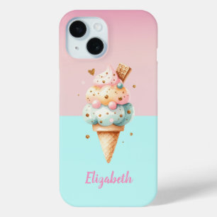Coque Pour iPhone 15 Cool Colorful Ice Cream Cones Amour