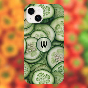 Coque Pour iPhone 14 Cool comme concombre Green Veggie Monogramme