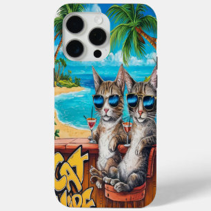 Coque iPhone 15 Pro Max Cool de Feline : Deux chats à Shades dans un bar