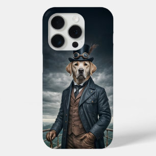 Coque iPhone 15 Pro Cool Elégant Victorian Steampunk Labrador Chien Ar