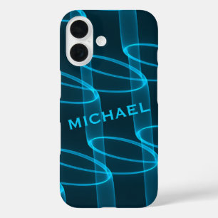 Coques iPhone 16 Cool Lumineux Blue Wave Motif personnalisé