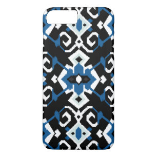 Coques Pour iPhone Cool moderne bleu blanc noir ikat motif tribal