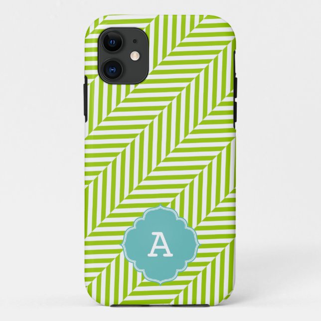 Coques Case-Mate iPhone COOL monogramme herringbone motif chaux turquoise (Dos)