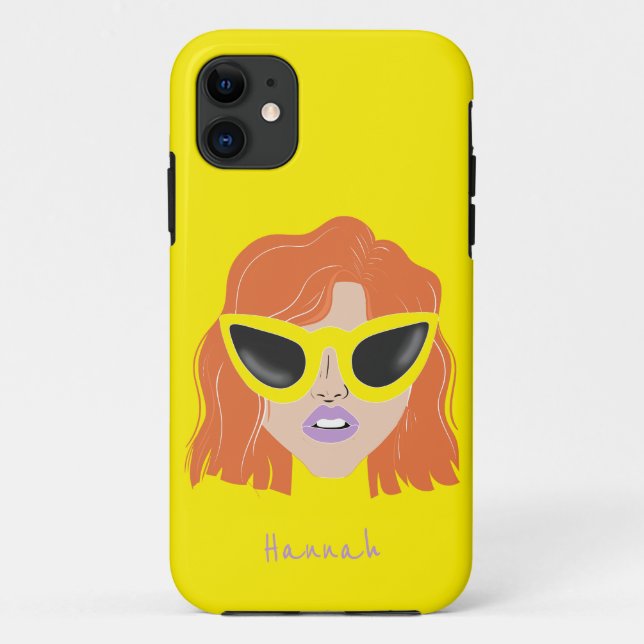 Coques Case-Mate iPhone Cool Redhead with Glasses Yellow Custom Name (Dos)