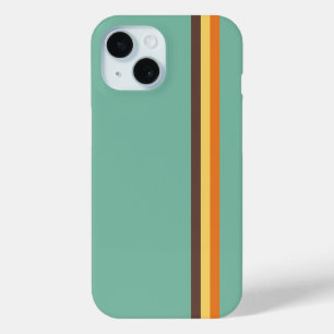 Coque Pour iPhone 15 Cool Retro les années 70 rayures Turquoise Jaune O