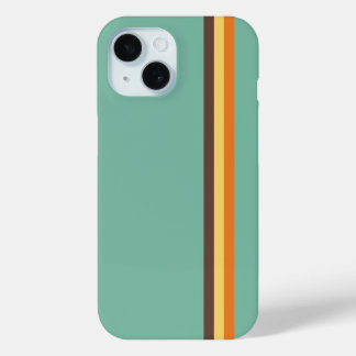 Coque Pour iPhone 15 Cool Retro les années 70 rayures Turquoise Jaune O