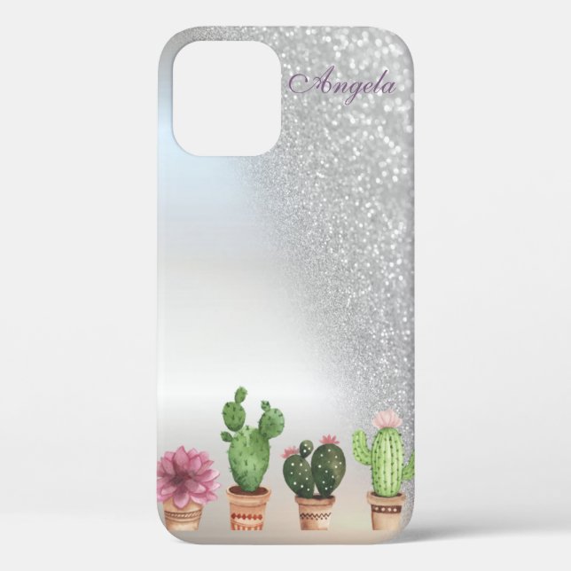 Coques Case-Mate iPhone Cool Silver Parties scintillant Ombre, Cactus (Verso)