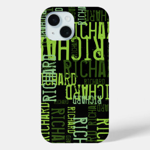 Coque Pour iPhone 15 cool typographie chaux nom vert sur noir