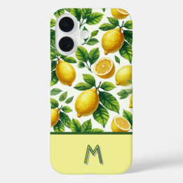 Coques iPhone 16 Cool zesty citrons à motif mongrammé