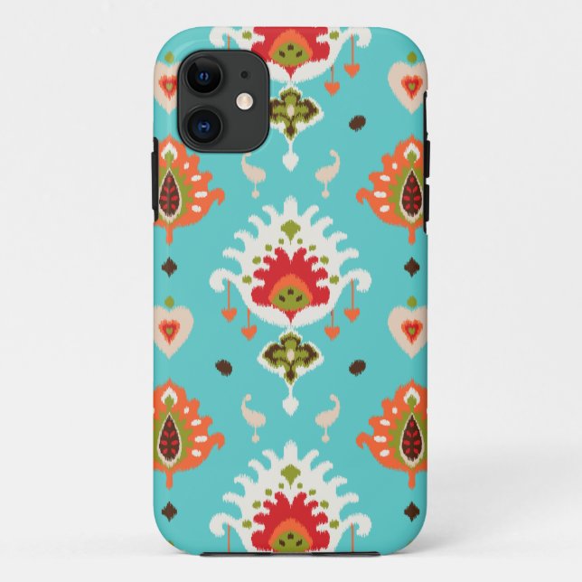 Coques Case-Mate iPhone Copie tribale d'ikat de turquoise vibrante chic (Dos)