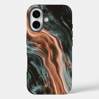 Coques iPhone 16 Copper & Teal Marble Flow