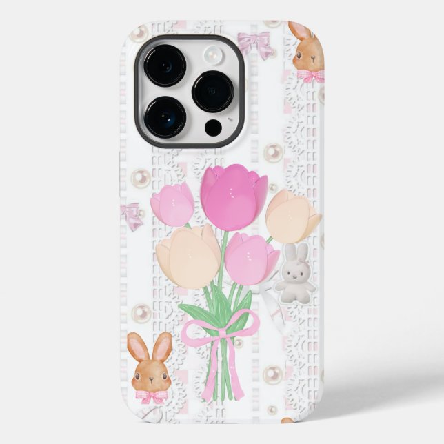 Coques Case-Mate iPhone Coquette Bunny Phone Case – White & Floral (Verso)