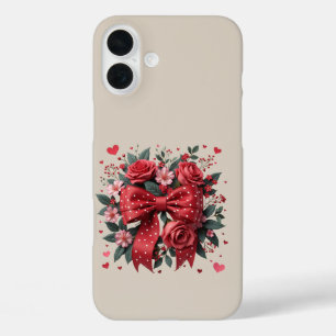 Coques iPhone 16 Plus Coquette florale rouge et rose