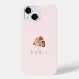 Coque Pour iPhone 15 Coquette personnalisée Croissant rose Ribbon