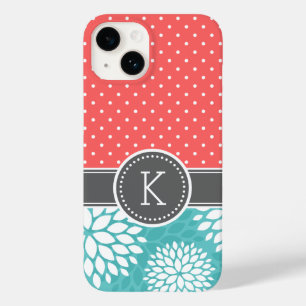 Coques Pour iPhone Corail et Turquoise Monogram Polka Dot Floral