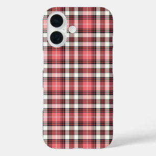 Coques iPhone 16 Corail rose, fille noire et blanche plaid
