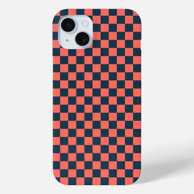 Coques Case-Mate iPhone Coral and navy checkerboard pattern (Verso)