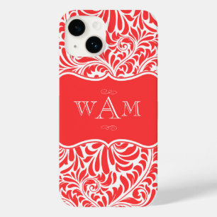 Coque Pour iPhone 14 Coral Damask Personnalisé Monogrammes Coque-Mat Mo