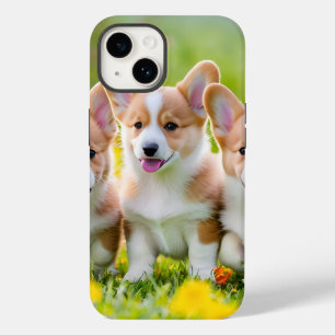 Coque Pour iPhone 14 Corgies jouant dans l'herbe